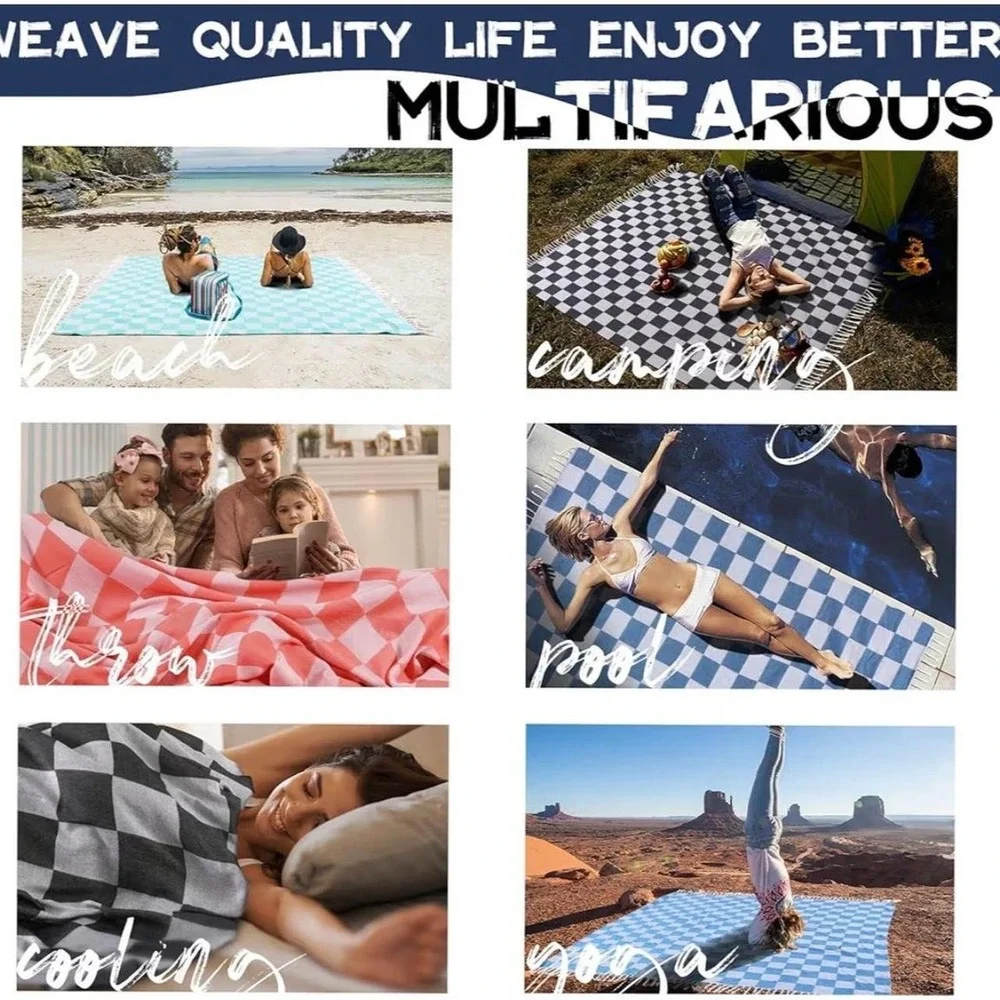 Gray Checkered Turkish Beach Blanket Throw 82x90 NEW